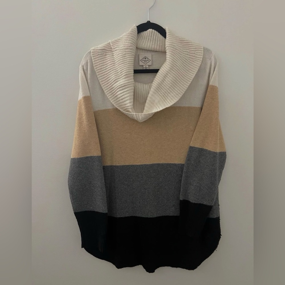 Colorblock Cowl Neck Sweater